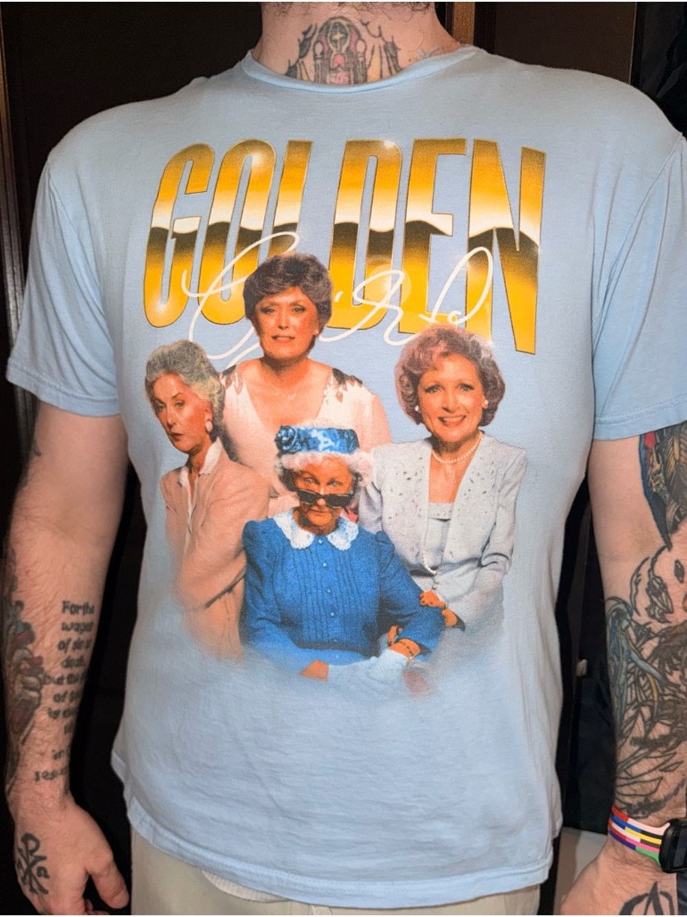 Ripple Junction Golden Girls Tee - Light Blue with Gold Print